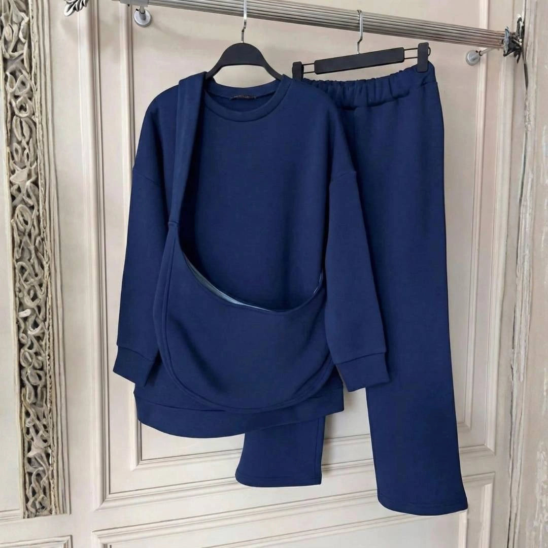 The Essential Oversized Monochromatic Leisure Set | Sweatshirt + Wide-Leg Pant + Bag