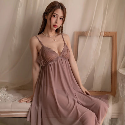 Soft Mauve Lace Mesh Nighty