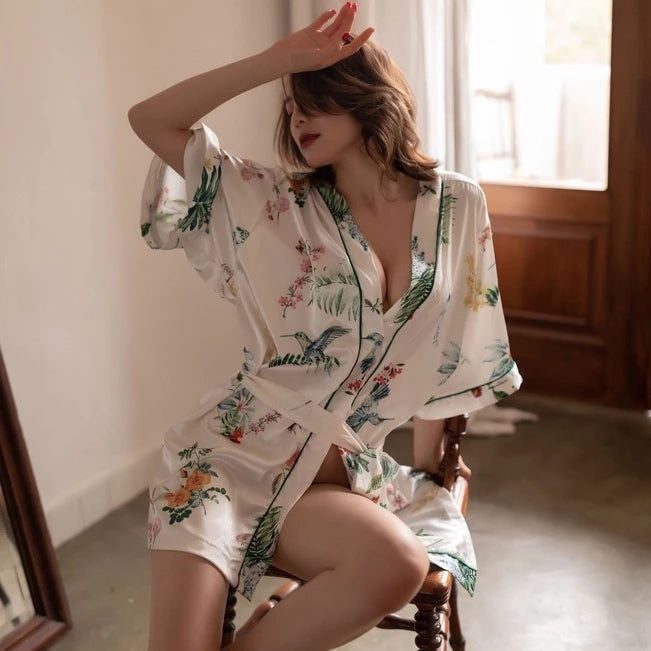 Floral Satin Kimono Robe Nighty