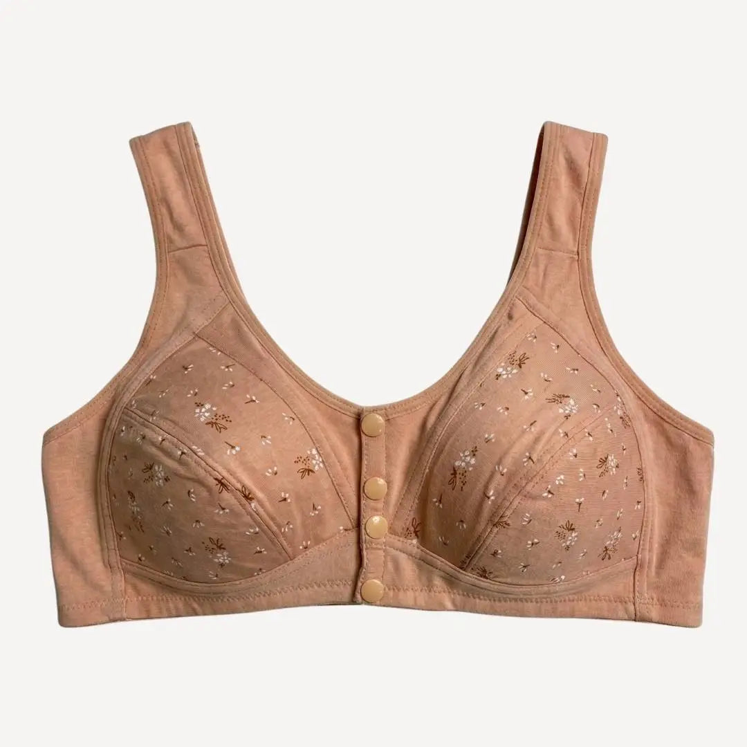 Front Open Cotton/Nursing Bra – Non-Padded, Wireless Comfort (Beige & Brown)