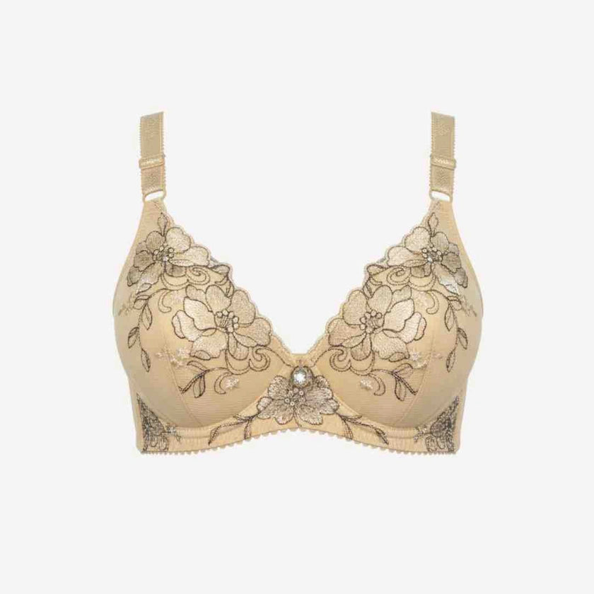 Bridal Luxury Embroidered Lace Bra – Padded, Underwired Support (Beige, Black, Pink, Red)