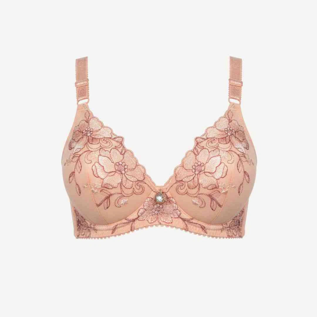 Bridal Luxury Embroidered Lace Bra – Padded, Underwired Support (Beige, Black, Pink, Red)