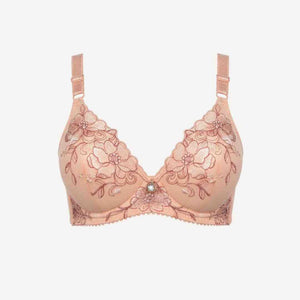 Bridal Luxury Embroidered Lace Bra – Padded, Underwired Support (Beige, Black, Pink, Red)