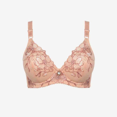 Bridal Luxury Embroidered Lace Bra – Padded, Underwired Support (Beige, Black, Pink, Red)