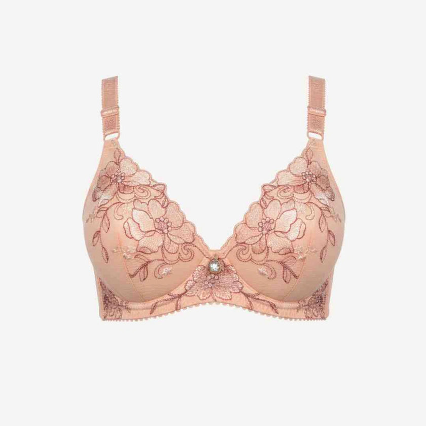 Bridal Luxury Embroidered Lace Bra – Padded, Underwired Support (Beige, Black, Pink, Red)