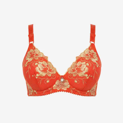 Bridal Luxury Embroidered Lace Bra – Padded, Underwired Support (Beige, Black, Pink, Red)