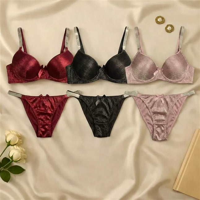 Luxury Floral Lace Lingerie Set – Padded Underwire Push-Up Bra & Scalloped Sheer Lace Panty with Jewel Accents