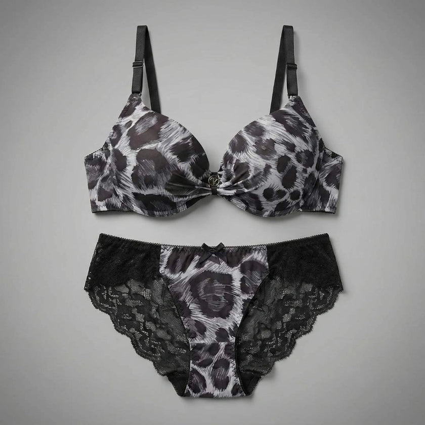 Luxury Leopard Print Padded Bra & Lace Panty Set - 2 Piece Set