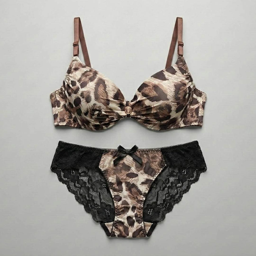 Luxury Leopard Print Padded Bra & Lace Panty Set - 2 Piece Set