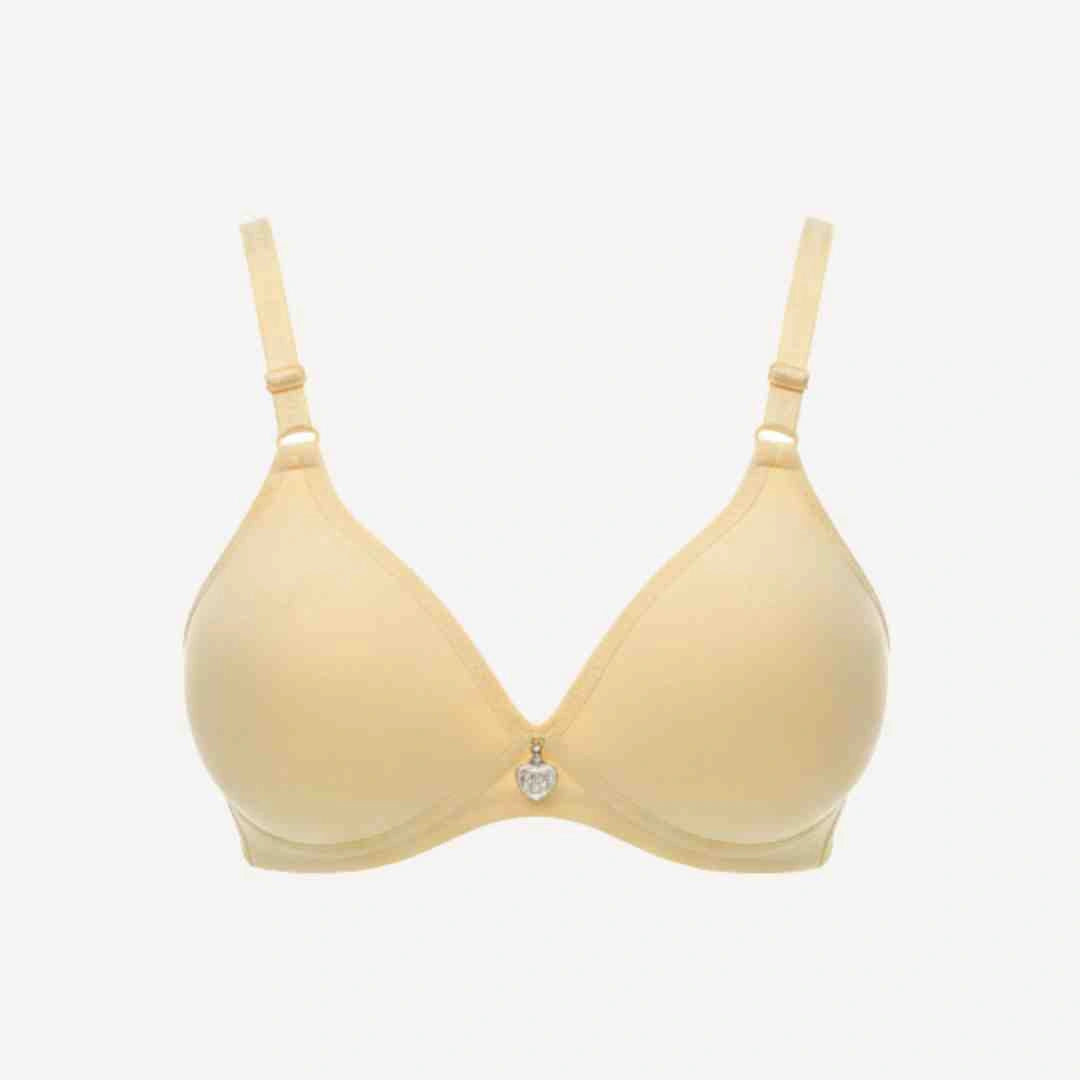 Single Padded Cotton Bra – Padded, Underwired Support with Charm Detail (Navy, Beige, Brown, Red, Pink)