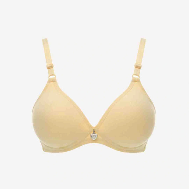 Single Padded Cotton Bra – Padded, Underwired Support with Charm Detail (Navy, Beige, Brown, Red, Pink)