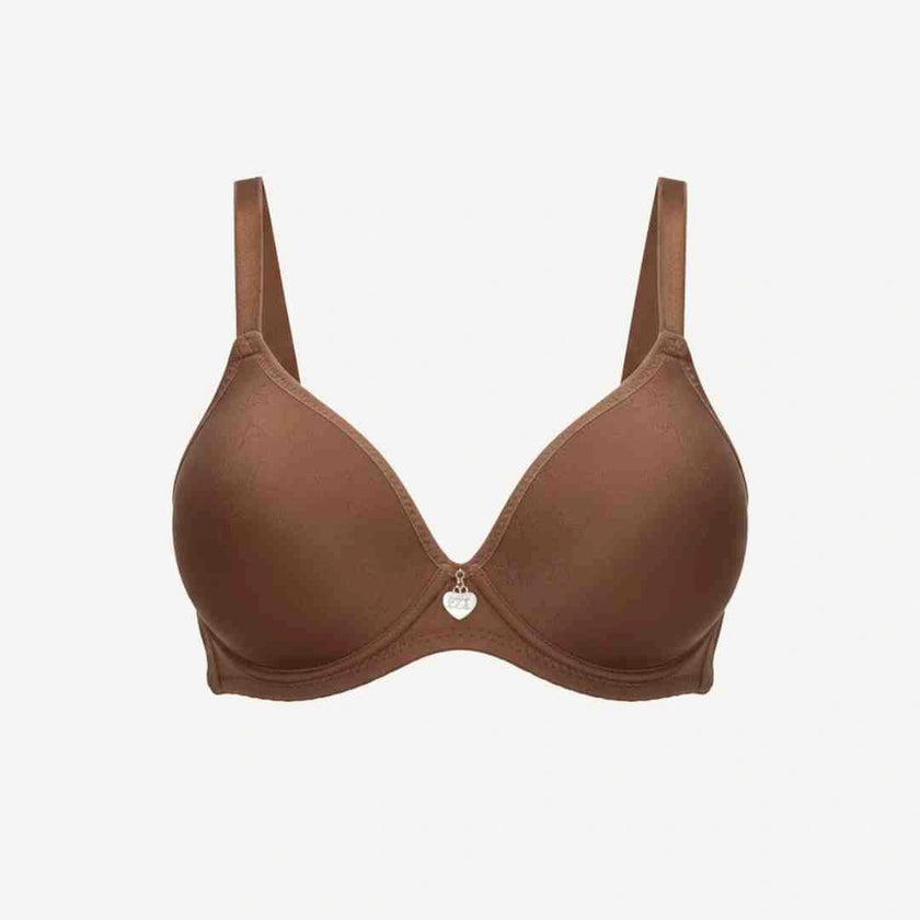 Single Padded Cotton Bra – Padded, Underwired Support with Charm Detail (Navy, Beige, Brown, Red, Pink)