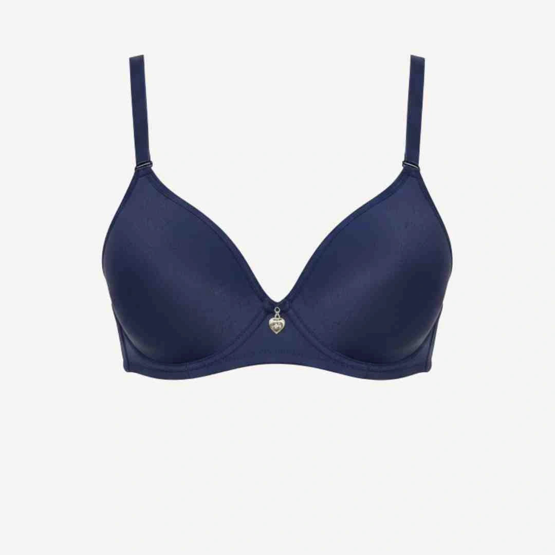 Single Padded Cotton Bra – Padded, Underwired Support with Charm Detail (Navy, Beige, Brown, Red, Pink)