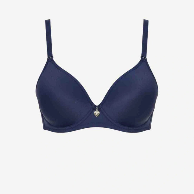 Single Padded Cotton Bra – Padded, Underwired Support with Charm Detail (Navy, Beige, Brown, Red, Pink)