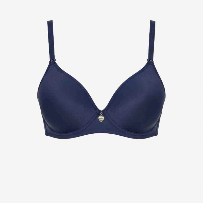 Single Padded Cotton Bra – Padded, Underwired Support with Charm Detail (Navy, Beige, Brown, Red, Pink)