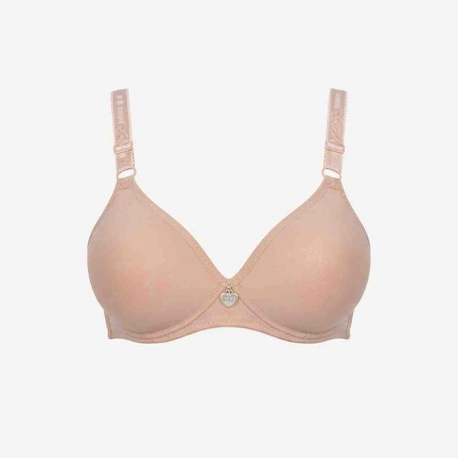 Single Padded Cotton Bra – Padded, Underwired Support with Charm Detail (Navy, Beige, Brown, Red, Pink)