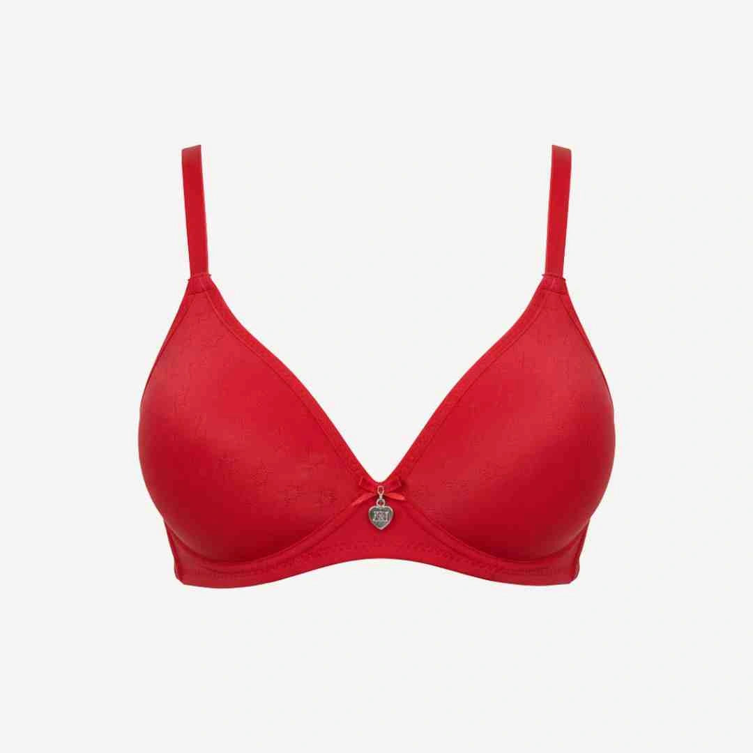 Single Padded Cotton Bra – Padded, Underwired Support with Charm Detail (Navy, Beige, Brown, Red, Pink)