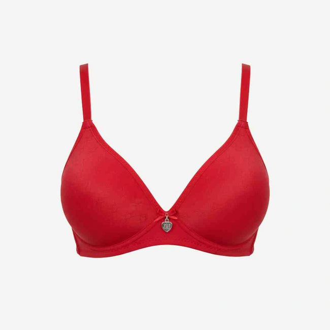 Single Padded Cotton Bra – Padded, Underwired Support with Charm Detail (Navy, Beige, Brown, Red, Pink)