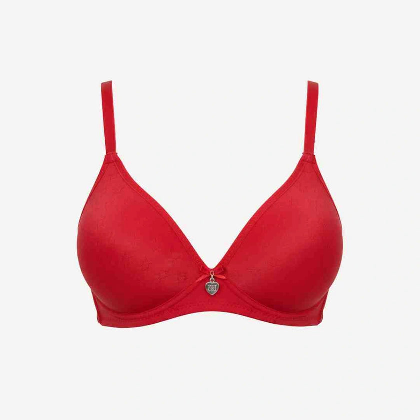 Single Padded Cotton Bra – Padded, Underwired Support with Charm Detail (Navy, Beige, Brown, Red, Pink)