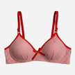Free-size Teenage Stripped Cotton Bra – Padded, Wireless Comfort with Bow Detail (Black, Red, Blue, Purple)