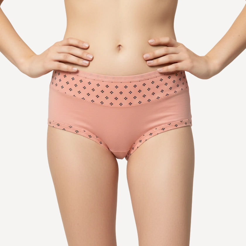 Women's Fashion Printed Hipster Panties – Mesh & Lace Detail Mid-Rise Briefs