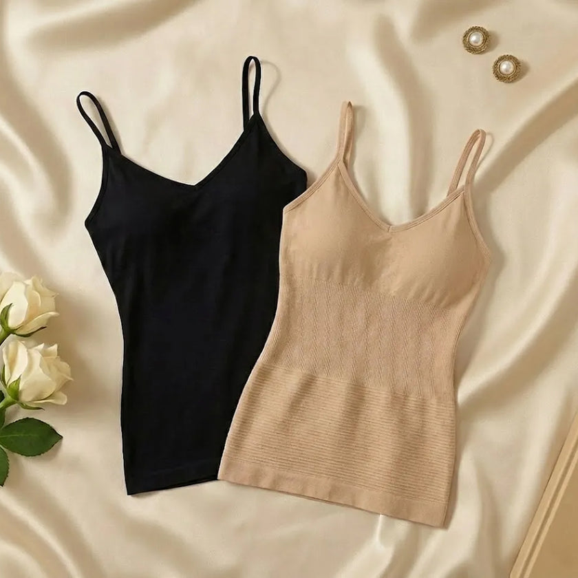 Women’s Ultra-Soft Seamless Ribbed Camisole – V-Neck Smoothing Shapewear Tank Top